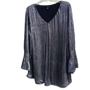 Alfani Metallic bell sleeve black knit blouse sz 2X